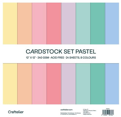 Craftelier - Set 24 Kartonbögen Pastell für Kartenherstellung, Scrapbooking und Bastelprojekte | Gewicht 240 Gramm | Größe 30,48 cm x 30,48 cm (12 x 12)