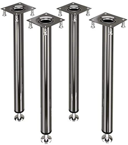 Bronea - 4er Set Tischbeine Metall Rund Ø 30 mm - 6 Größen - Möbelfüße höhenverstellbar Inkl. Montageschrauben & Regulierschrauben - Tischgestell DIY Möbel, Farbe:Verchromt, Länge:80 cm