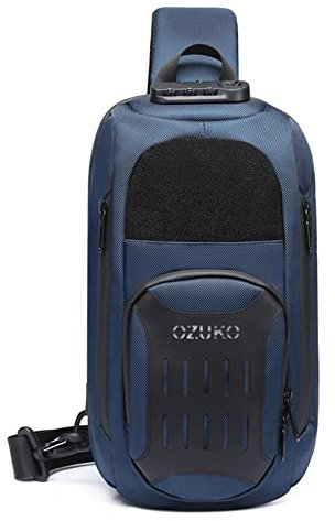 OZUKO Anti-Diebstahl Schultertasche Herren Sling Bag Men Brusttasche Rucksack eine Schulter Sling Rucksack Crossbody Bag mit USB für Arbeit Reisen Wandern (Blau)