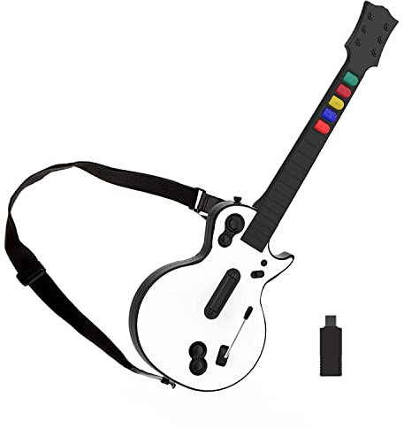 DOYO Controller Guitar Hero per PC e PS3, Chitarra Wireless per Guitar Hero 3/4/5 e Giochi Rock Band 1/2, Chitarra Guitar Hero con Tracolla per Chitarra (Dieci Tasti/Bianco)