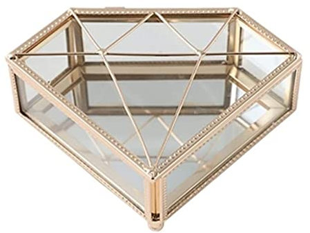 Tograt Schmuckkästchen Schmuckschatulle Schmuckkästchen Aus Goldenem Glas, Durchsichtiges Metall, Schmuckkästchen, Winziger Schmuck-Organizer, Herz- Und Rautenform. Schmuckkasten Schmuckbox