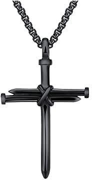 FFWTPY Cross Necklace for Men Women Stainless Steel Cross Pendant Necklaces Silver Black Cross Chain Necklace Cross Necklaces for Christmas Birthday (Black two)