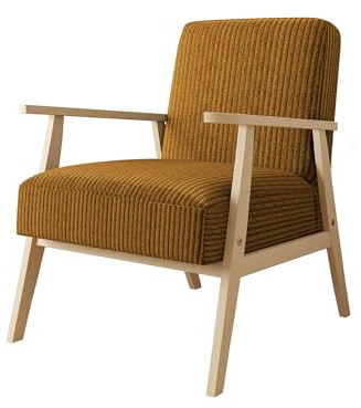 Mirjan24 Sessel Wikez Cord, Polstersessel mit Holzarmlehne, Lehnstuhl, Holz Stuhl, Retro Sessel, Sitzmöbel Wohnzimmer (Poso 01)