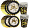 Piatti di Carta per Compleanno Oro Nero, 30Pcs Set di Stoviglie per Festa di Buon Compleanno, Bicchieri di Carta, Piatti di Carta, per Stoviglie di Carta per Festa di Compleanno per Bambini