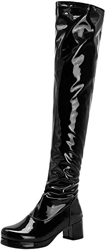 Lizoleor Damänner Reißverschluss Overknees Lack Boots Plateau Männer Mode Runde Zehen Block Mitte Absatz Overknees Stiefel Party Schwarz Gr 44 EU/46Cn