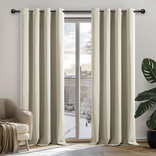 Deconovo Vorhang Blickdicht Ösen Thermovorhang Kälteschutz Schlafzimmer Gardinen Verdunkelungsvorhang Wärmeisolierende Vorhänge für Schlafzimmer, 300x140 cm(HöhexBreite), Hellbeige, 2er Set