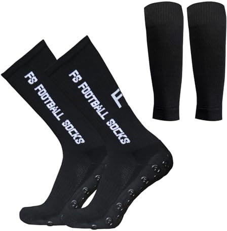 Lixada Fußballsocken und Wadenärmel-Set,antirutschsocken sport Erwachsene Herren Stutzen Stutzenstrumpf,Unisex Laufsocken Kompressionsstretch-Socken Sportliche Fußball-Socken mit Griffen,1 Paar(39-46)