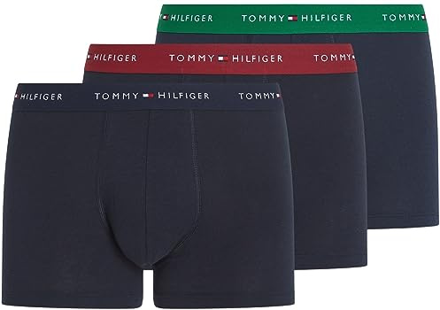 Tommy Hilfiger Herren 3er Pack Boxershorts Trunks mit Logobund, Mehrfarbig (Rouge/Nouveau Green/Desert Sky), S