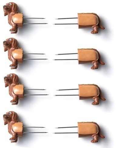 Outset 66619 Daschund Corn On The Cob Holder Set, Stainless Steel, Dachshund