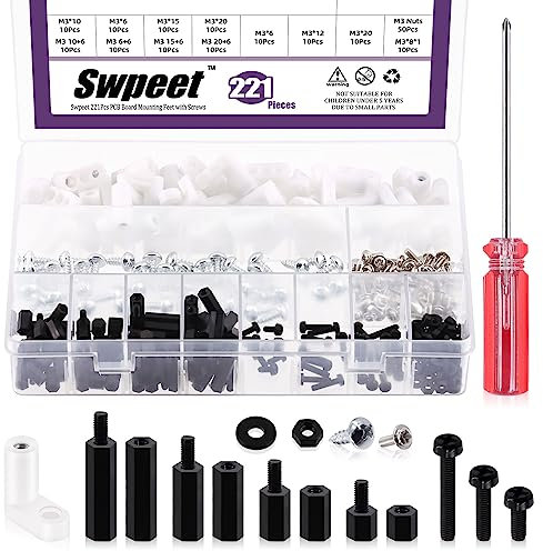 Swpeet 221Pcs Board Plastic 321Pcs Leiterplatte Kunststoff Abstandshalter Montage Hardware mit M3 männliche weibliche Nylon Hex Abstandshalter Abstandsschraube Kit, isolierte PCB Abstandshalter