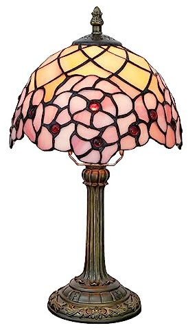 wecrejoni Lampe de table en verre teinté Tiffany 8X8X14 pouces Lampe de lecture de bureau Décor à côté de la chambre Salon Maison (fleur de cerisier)