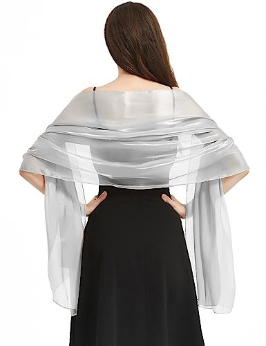 heekpek Schal Damen Elegant Stola Damen Festlich Leicht Transparenter Glitzer Tücher und Wickel für Damen Premium Polyester Seidenschal Damen Ganzjährig, Grau
