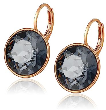 XUPING Runde Rosegold Kristall Ohrringe Hängend Creolen Glitzernde öSterreichische Kristalle Elegante Ohrringe 18K Gold Schmuck Geschenke FüR Damen(Black Gold)