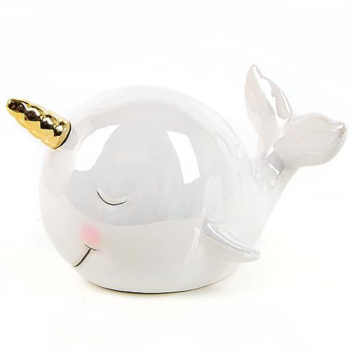 Logbuch-Verlag Wal Einhorn Spardose weiß aus Keramik Mädchen Junge Geschenk Geburtstag Sparbüchse für Kinder