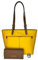 Michael Kors Jet-Set Travel MD Doulbe Pocket Tote gebündelt mit Michael Kors großer dreifach faltbarer Geldbörse und Geldbörsenhaken (Jasmin Yellow Multi/Luggage)., gelb, Large