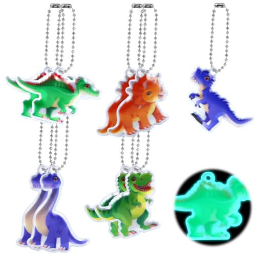 Wishstar 10 Stück Dinosaurier Reflektor Anhänger,Reflektoren Kinder ,Reflektor Schulranzen Junge,Sicherheits Reflektor anhänger,Reflektoranhänger für Kinder