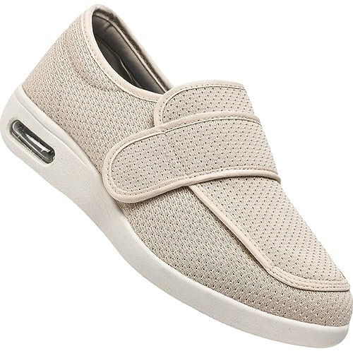 Chaussures pour Pied Gonflé Oedeme Chaussons Elargissement Réglable Respirantes avec Soutien Chaussures de Marche à Enfiler à Coussin d'air pour Femmes (Color : Beige, Size : 41 EU)