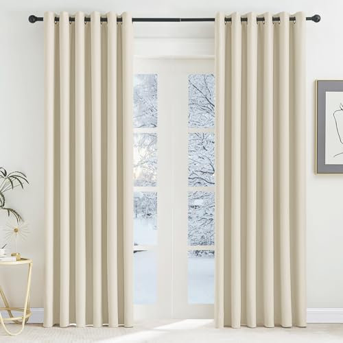KGORGE Extra Breite Vorhänge Wohnzimmer Ösenvorhang 2er Set 220 x 200 cm(HxB) Thermovorhang Verdunklungsvorhänge Ösen Blickdichte Gardinen für Große Fenster, Hellbeige