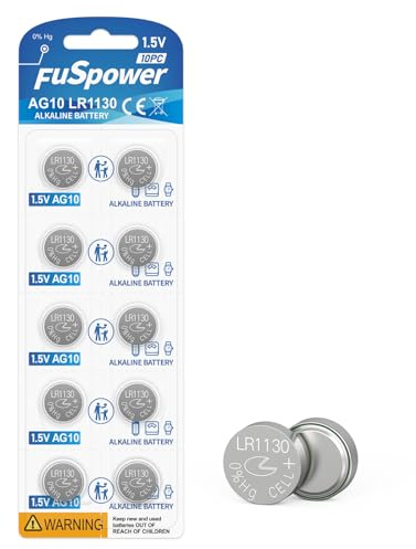 Fuspower LR1130 Watch Battery 1.5V: 389 390 Alkaline Batteries 10 Pack - LR54 Button Coin Cell for Calculator Everyday Replacement - Father's Day Laser Pointers Graduation