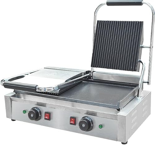 GDCG813A Tostapane Piastra Elettrica Per Cucinare Grill Elettrico Bistecchiera Professionale Doppia Piastre Scanalate/Lisce, 3600W, 2 piastre riscaldanti, 568*380*190mm