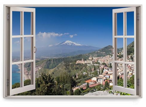 Paul Sinus Wandbild 120x80cm Fensterbild Sizilien Italien Landschaft Vulkan Meer Küste