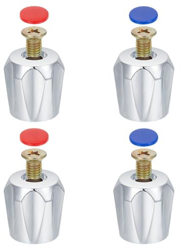 GOMAKERER Juego de 4 tiradores de grifo de aleación de 2 colores, pomos de grifo de agua fría y caliente de repuesto para el hogar, baño, cocina