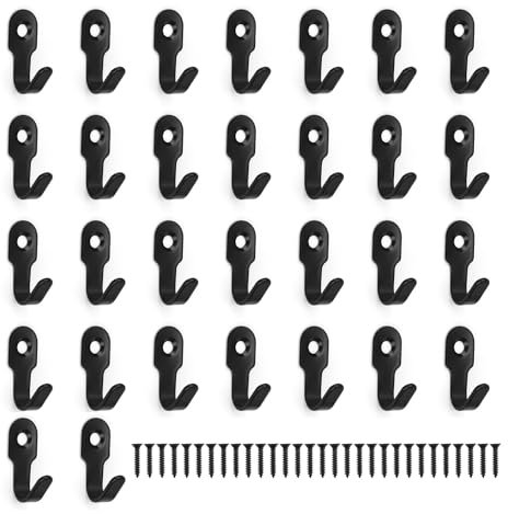 WJUAN 30 Stück Edelstahl Haken zum Schrauben, 27mm Retro Kleiderhaken Schwarz Hohe Rostbeständigkeit, Haken für Schlüsselbrett, Geeignet für Flure, Schlafzimmer und Wohnzimmer