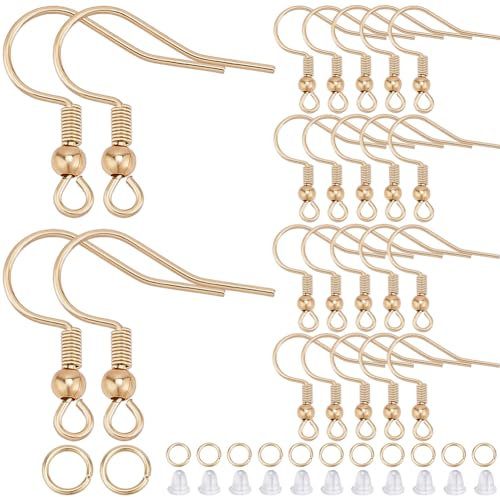 SOFPLATE 1 Box 150Pcs Real 18K Gold Plated Earring Wires Stainless Steel Earring Hooks Bulk French Fish Hook Accessories with Ear Nuts and Jump Rings Ball Dot for Jewellery Making Supplies