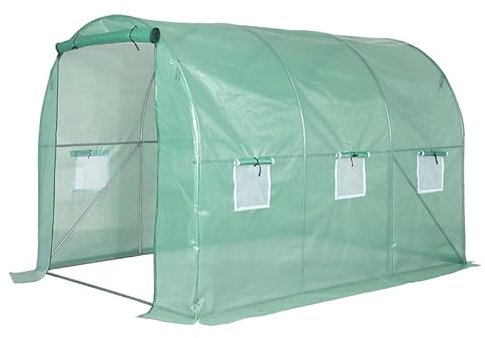 BESTIF Serre en film plastique 2 x 3 m - Serre à tomates avec 6 fenêtres - Tunnel de jardin - Serre en film plastique (vert, 3 x 2 x 2 m)