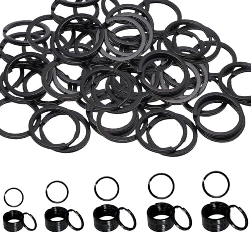RDNKVB 50 Pièces Clés Rondes pour Clés de Maison Clés de Voiture Bricolage, Porte-Clés, Attachés de Clés, Anneaux de Séparation (30mm, 28mm, 25mm, 20mm, 15mm, Noir)