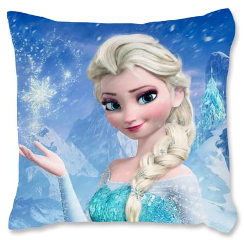 Oirigaga Kissenbezug, Kinder Kopfkissenbezug Eiskönigin Eisa Prinzessin Kissenhülle, Superweich Plüsch Zierkissenbezüg mit Doppelseitigem Muster Verdecktem Reißverschluss für Sofa Bett Stuhl, 45x45cm