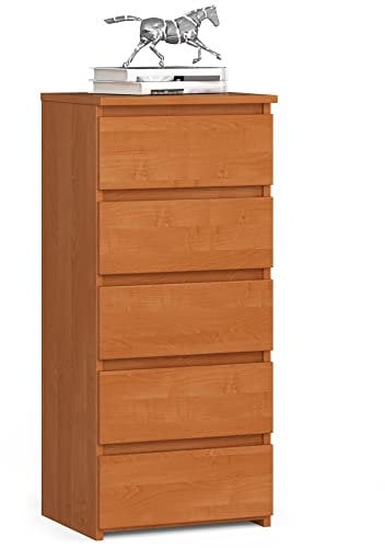 Home Collective Kommode mit 5 Schubladen Kommode Schlafzimmer Flur Wohnzimmer Organizer Kommode mit Schubladen 40 cm breit 92 cm hoch | Erle Highboard Sideboard Mehrzweckschrank Schrank schmal