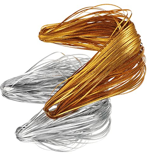 Haarflechtschnur 100m für Mädchen und Frauen Gold Silber 2 Satz | Kunststoff, Glatte Oberfläche, Zarte Farbwirkung, Haardekoration, für Hochzeiten und Abschlussbälle