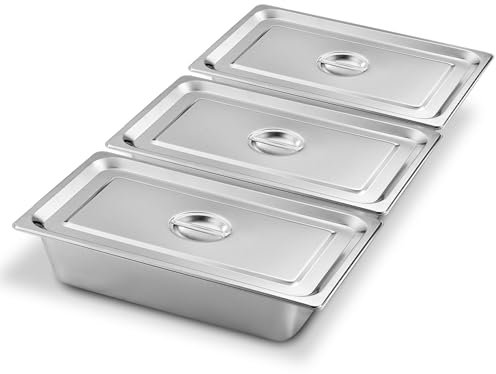 Bordeag Lot De 3 Bac De Cuisson En Inox 1/3 Bac Inox 32,5x17,5x6,5cm Plat Rectangulaire Ensemble De Récipients En Acier Inoxydable Bols À Paner Avec Couvercle Récipient Gastronorme Pour Nourriture