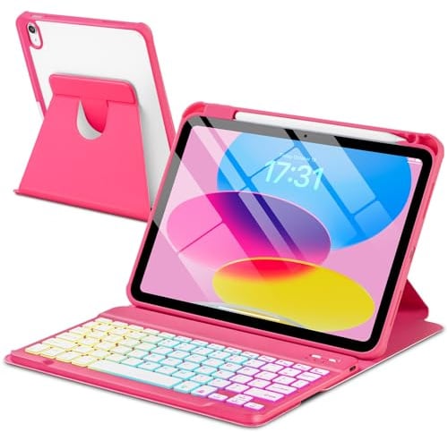 EAMPANG Custodia con tastiera per iPad A16 11a 10a generazione 11/11, tastiera rimovibile retroilluminata arcobaleno Cover magnetica girevole con portamatite per iPad 11 2025 10 Gen 2022 Rosso