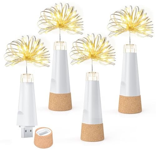UMIWE Luces de botella, luces recargables por USB, luces de hadas de botella de vino mejoradas 2024 con corcho para fiesta, Halloween, Navidad (paquete de 4/blanco cálido)