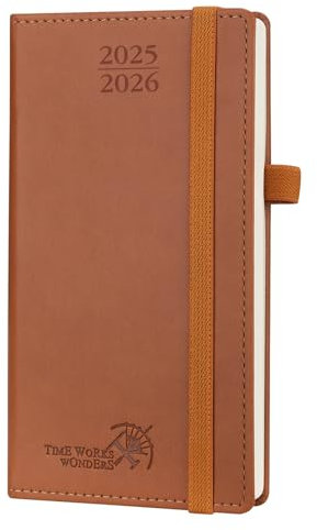 POPRUN Taschenkalender 2025 2026 Klein 16,5 x 9 cm (Aug.2025-Dez.2026) - Kalender 2025 2026 Klein mit PU-Leder - Terminplaner, Planer 1 Woche 2 Seite mit Stiftschlaufe - Braun