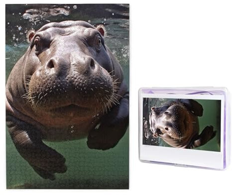 1000-teiliges Puzzle für Erwachsene, herausforderndes Holz-Puzzle, Tauch-Nilpferd, Fotopuzzle, individuelles personalisiertes Bilderpuzzle für Erwachsene und Kinder, Familienspielabende, 50 x 49,5 cm