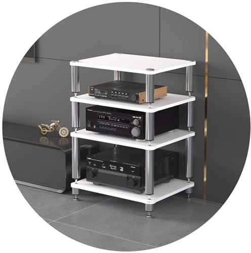 ZYXQQJ TV Rack Audio Rack HiFi Regal Medienständer Aus Edelstahl Mit Füße Multifunktionales Ablageregal Plattenspieler Stand Platzsparend(White,4 Tier)
