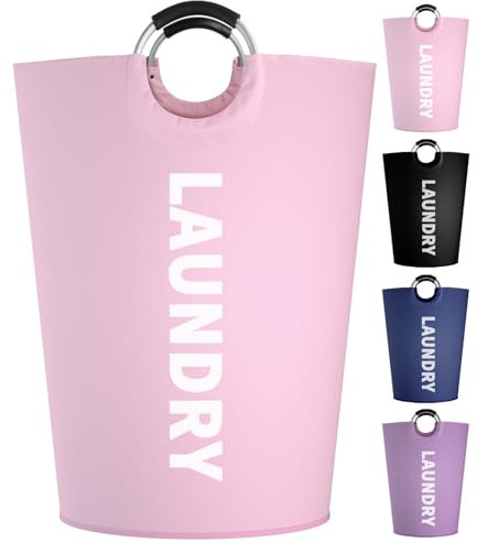 IHOMAGIC 125L Faltbarer Wäschekorb mit Aluminiumgriff, Freistehend Wäschesammler Groß, Tragbar Wäschesack Reise, Stabil Aufbewahrungskörbe für Fitnessgeräte, Verschiedene, Federbett, Rosa