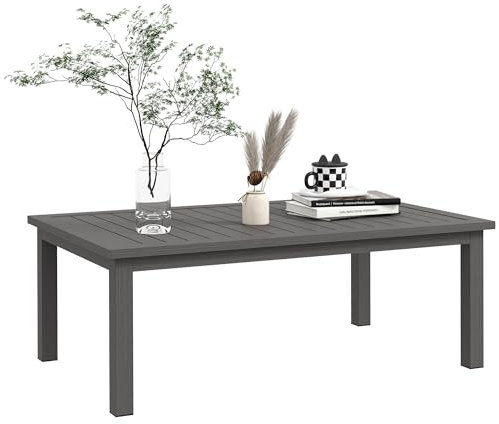 Outsunny Table Basse rectangulaire Table de Jardin Plateau à Lattes pour intérieur/extérieur en Aluminium, dim. 100L x 60l x 37H cm, Marron