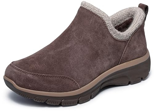 Skechers Women's EASY GOING - SWEET BEHAVIOR, Scooped chenille collar suede bootie, Chocolate, 5.5M