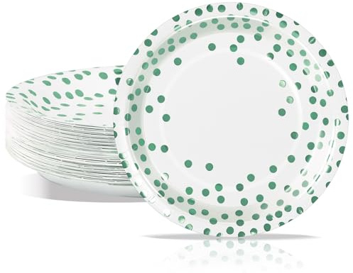 PYAILI Stoviglie per Feste Bianco e Verde 50 pezzi Piatti di Carta per Feste in 18 CM Piatti Carta Getta Rotondi per Compleanno