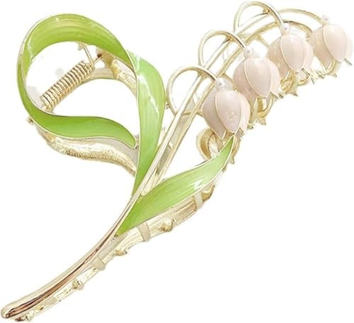 1Pc Pink Lily of The Valley Flower Hair Clips, Large Metal Claw Clip,Orchid Clamps,Lily Jaw Clamp Styling Hair Accessories for Thick Thin