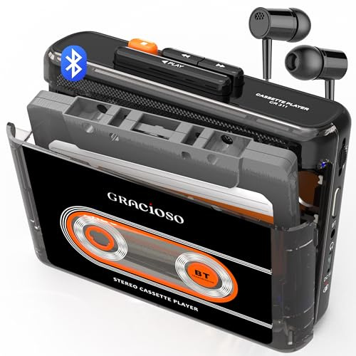 Bluetooth Cassette Tape Player with 1100mAH Rechargeable Battery, Compact Vintage Cassette Player with Earphone, Back Clip Microcassette Player for Home,Park