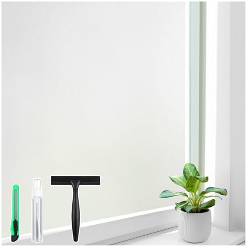 Homein Frosted Glass Window Privacy Film with Tools UV Blocking Privacy Film for Glass Windows, Static Cling No Glue Removable Reusable Anti Glare for Home Day and Night, Pure 17.5 x 78.7