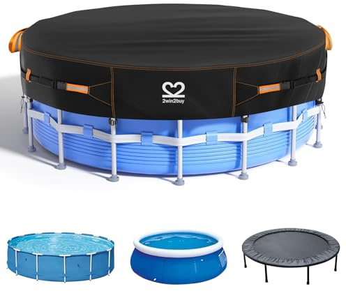 15ft Round Pool Cover Tarp, Solar Pool Covers for Above Ground Pools Heavy Duty 500D Tear-Resistant Waterproof UV Protection Winter Swimming Pools Cover with Windproof Gel-Coate Straps, Drawstring