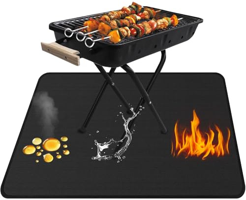 1PC Glasfasermatte Grillmatte, Feuerfeste & Hitzebeständige Unterlage | Rutschfest & Wasserabweisend Schützt Terrasse, Balkon und Rasen vor Funken und Fettspritzern, leicht zu reinigen(40×60cm)