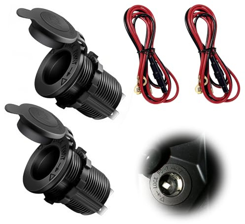 2 Stück 12V Steckdose Wasserdicht, Zigarettenanzünder Marine Grade, Steckdosen mit 100cm Kabel, Spritzwassergeschützt und Staubdicht, Einbausteckdose für Auto LKW Boot Wohnwagen Motorrad Zubehör