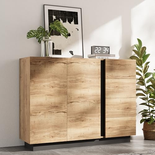 Jaxenor Buffet de salon avec 4 tiroirs et 2 portes - Buffet - Commode - Armoire de salon moderne pour chambre à coucher, salle à manger, cuisine, couloir - 110 x 35,5 x 90,5 cm - Naturel